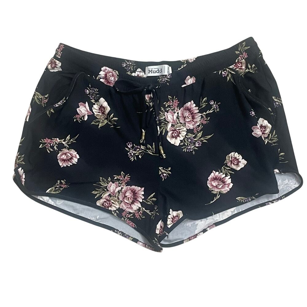 Mudd Women’s Boho Floral Flowy Lounge Shorts- Sz XL Soft Stretchy Black & Pink